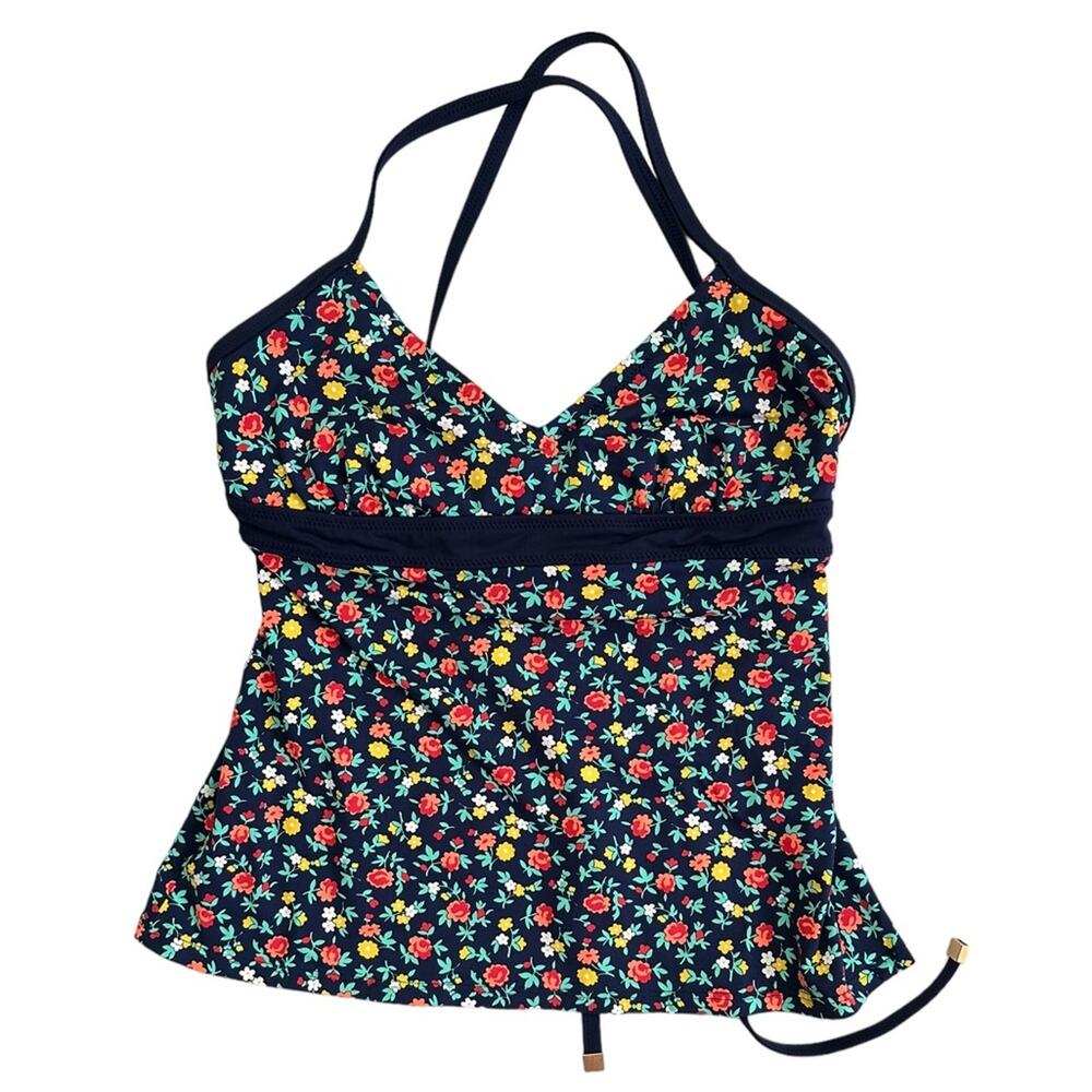 Lands’ End Strappy Navy Floral Tankini Swim Top 6D